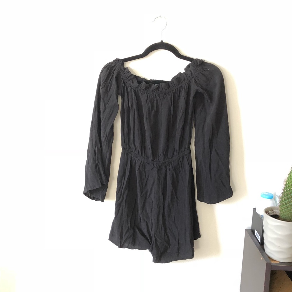 Off-the-shoulder black romper